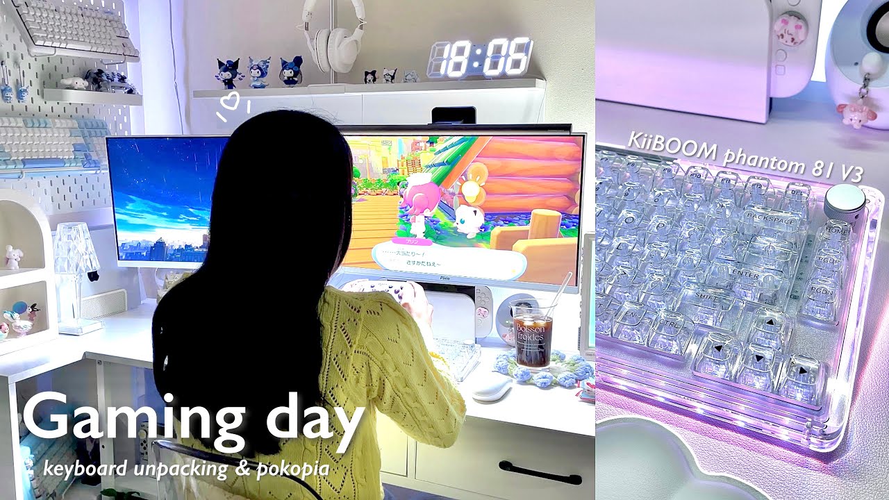 ぽこポケにハマった社会人オタクの日常🏠🌳美し過ぎる透明キーボード開封🫧🩵｜ぽこあポケモン Switch2🎮 春巻き作り KiiBOOM⌨️｜Gaming day