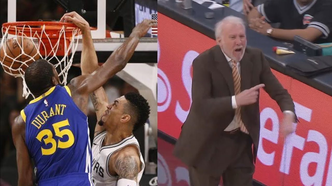 Danny Green Dunks On Kevin Durant Gregg Popovich Ejected Warriors Vs Spurs 2017 18 Season Youtube