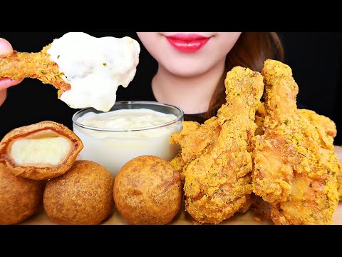 ASMR FRIED CHICKEN, CHEESE BALLS BHC 뿌링클 치킨, 치즈볼 먹방 EATING SOUNDS MUKBANG 咀嚼音