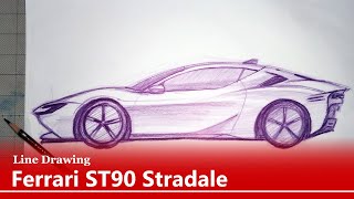 Line Drawing: Ferrari ST90 Stradale Side view