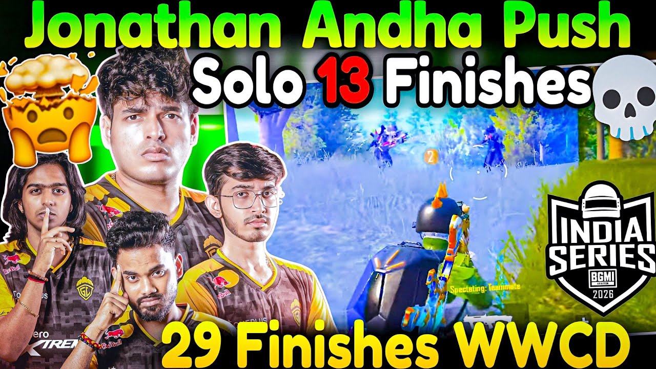 🇮🇳Jonathan Andha Push🥶 Solo 13 Finishes😱 29 Finishes WWCD📈 Main Lineup Serious Grind🔥