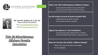 How to Calculate the Title 26 Miscellaneous Offshore Penalty Calculation -    5% SDOP Penalty