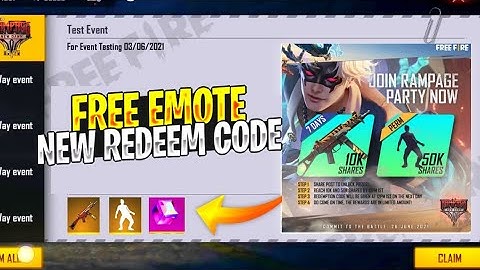 Ump Skin & Shimmy Emote Redeem Code  | Join Rampage Party Now Redeem Code | Free Fire Redeem Code