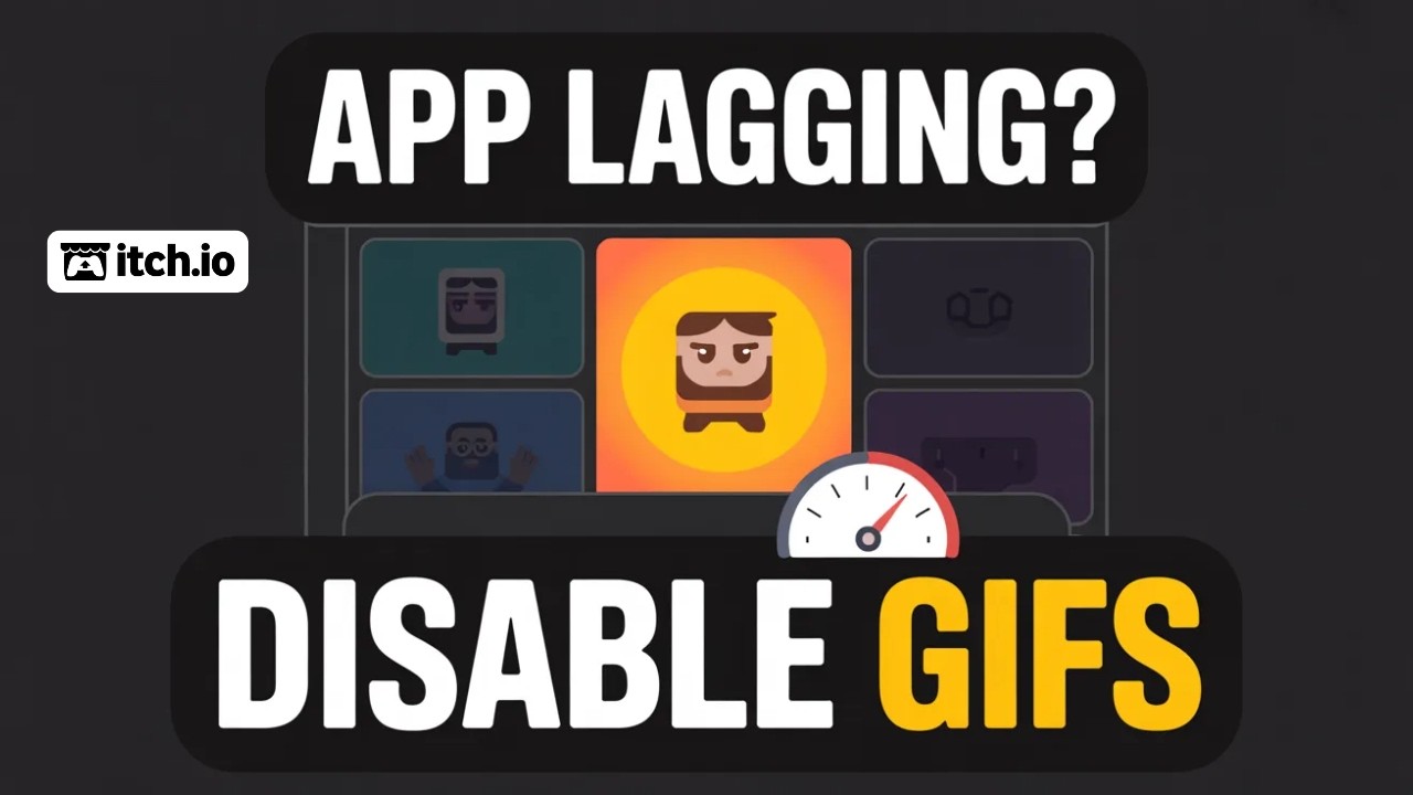 Как отключить анимированные GIF-файлы в приложении Itch.io (Windows PC 2026)