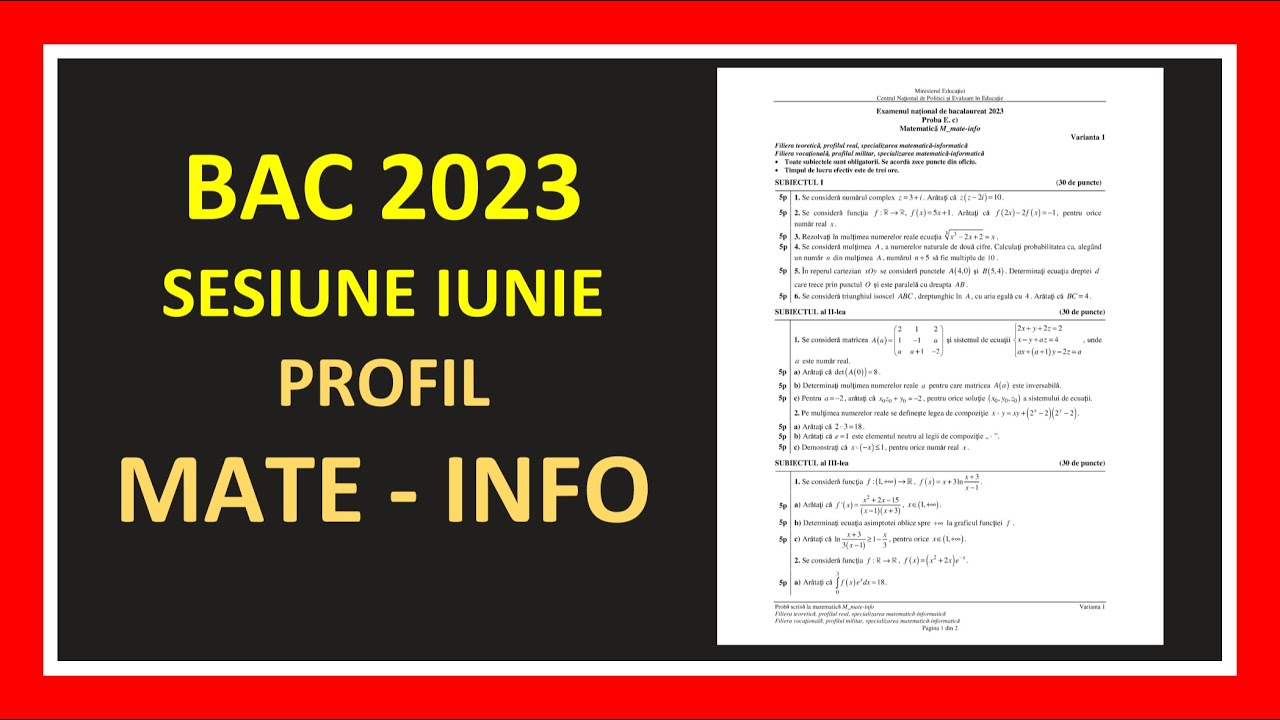 BACALAUREAT MATEMATICA 2023 SESIUNE IUNIE VARA VARIANTA SIMULARE MODEL