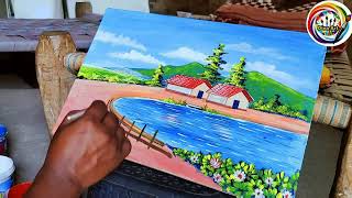 Drawing Scenery Easy And Beautifull Painting DinaArt/ Village Pond Drawing Painting