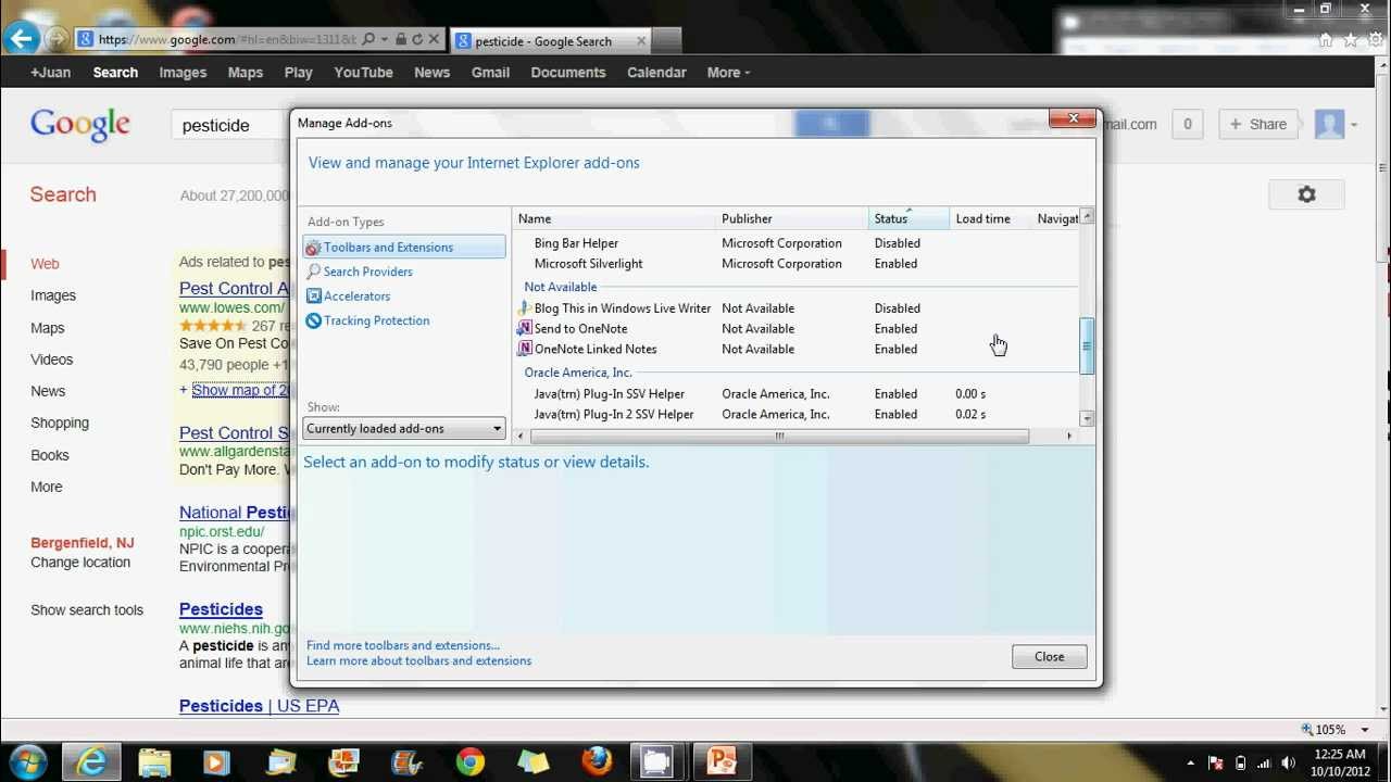 how to disable add ons in windows 7