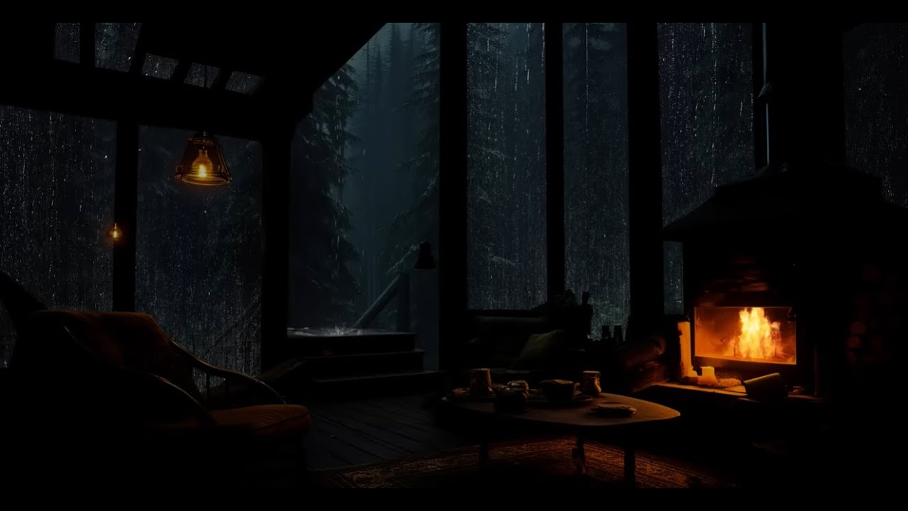 Cozy Rainy Cabin Fireplace 🔥 LIVE | Relaxing Rain Sounds & Warm Fire Ambience
