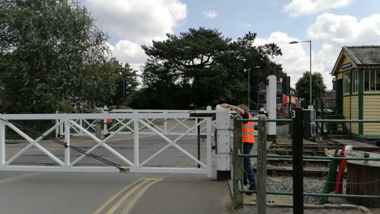 Train crossing dereham mnr Norfolk mid Norfolk railway