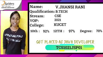 JSpiders JNTU! Congratulates V.Jhansi Rani for getting placed as Java developer