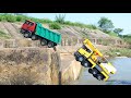 Crane Machine Accident Waterfalls River Pulling Out Scania Truck ? Cartoon Jcb | Mack Truck | CS Toy