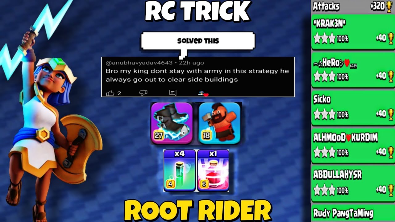 TH17 RC TRICK ROOT RIDER STRATEGY 🔴 HOW TO PERFECT USE THE KING 🔴 ...