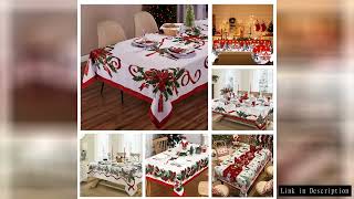 Christmas Rectangle Tablecloth, Poinsettia Design Tablecloth For New Year Party And Dinner Christmas
