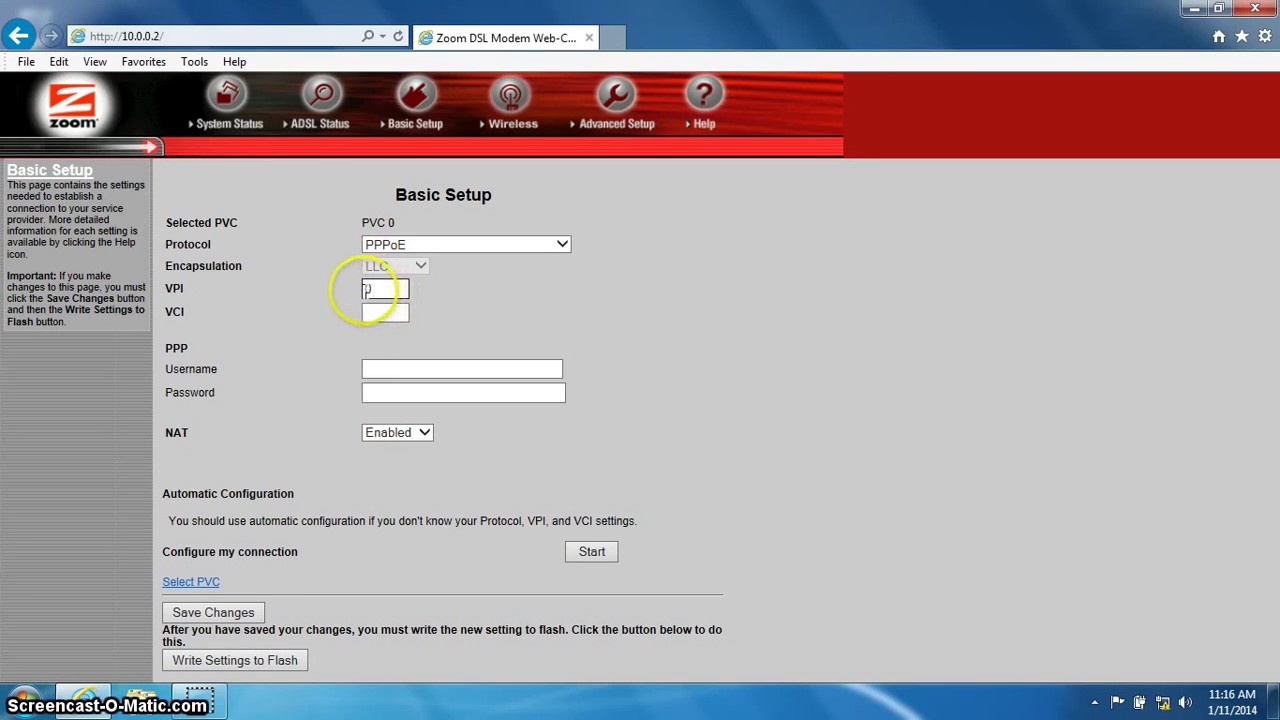 DSL Setting for Zoom X6 Modem