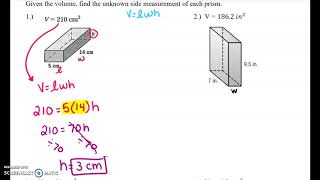 Math 7 DL Week 7 Volume Prisms