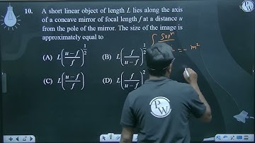 A short linear object of length L lies along the axis of a concave mirror of focal length f at a....