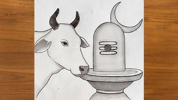 How to Draw Mahadev Shivling Pencil drawing with Cow Nandi | Easy drawing | Mahadev drawing | Chitra