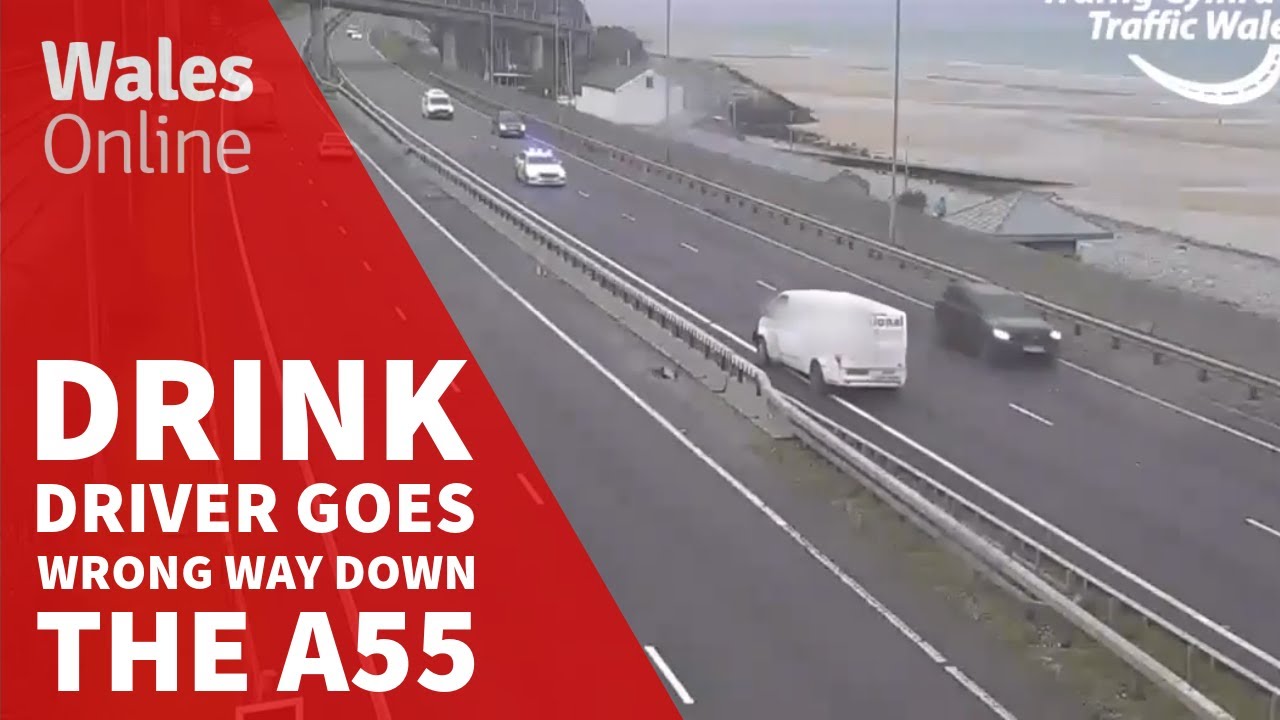 Van goes wrong way down the A55 in 'terrifying' traffic camera video ...