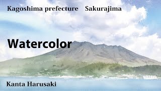 山羽 斌士　桜島噴景　水彩画 山羽 斌士 桜島噴景 水彩画 美術品・アンティーク・コレクション