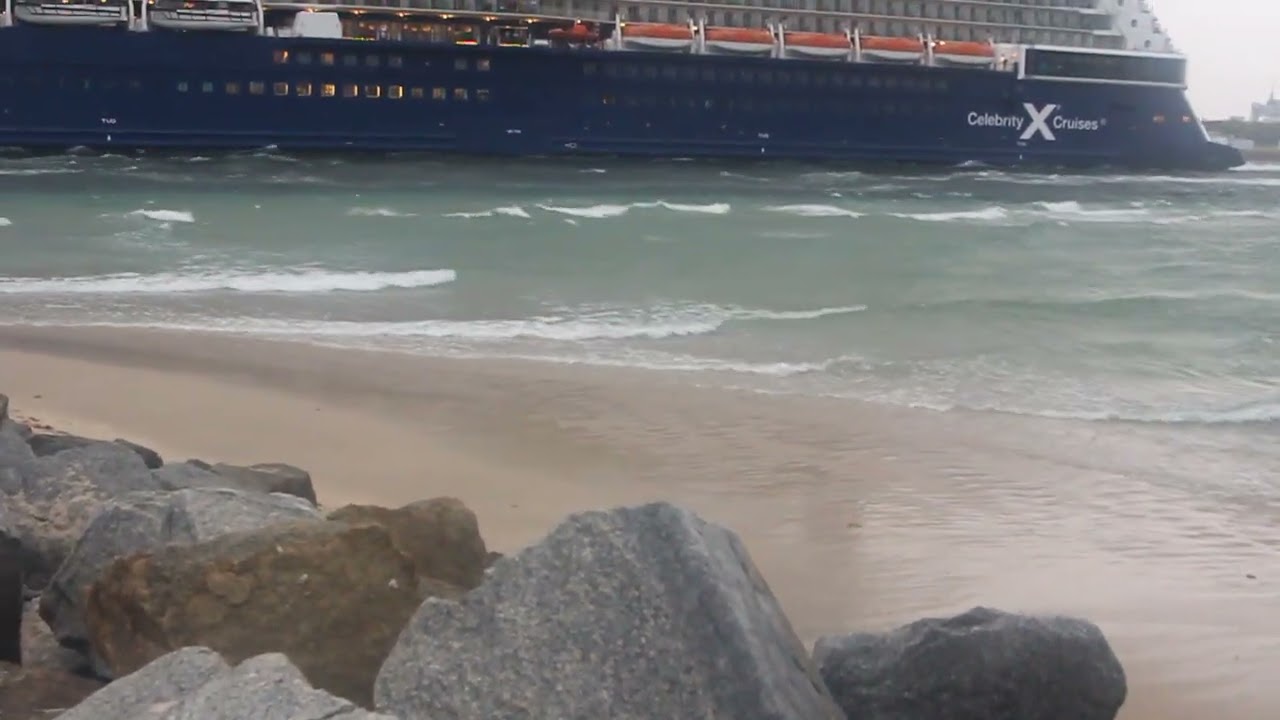 Celebrity Equinox Cruise Ship leaving Port Everglades Fort Lauderdale, mini-tsunami created.