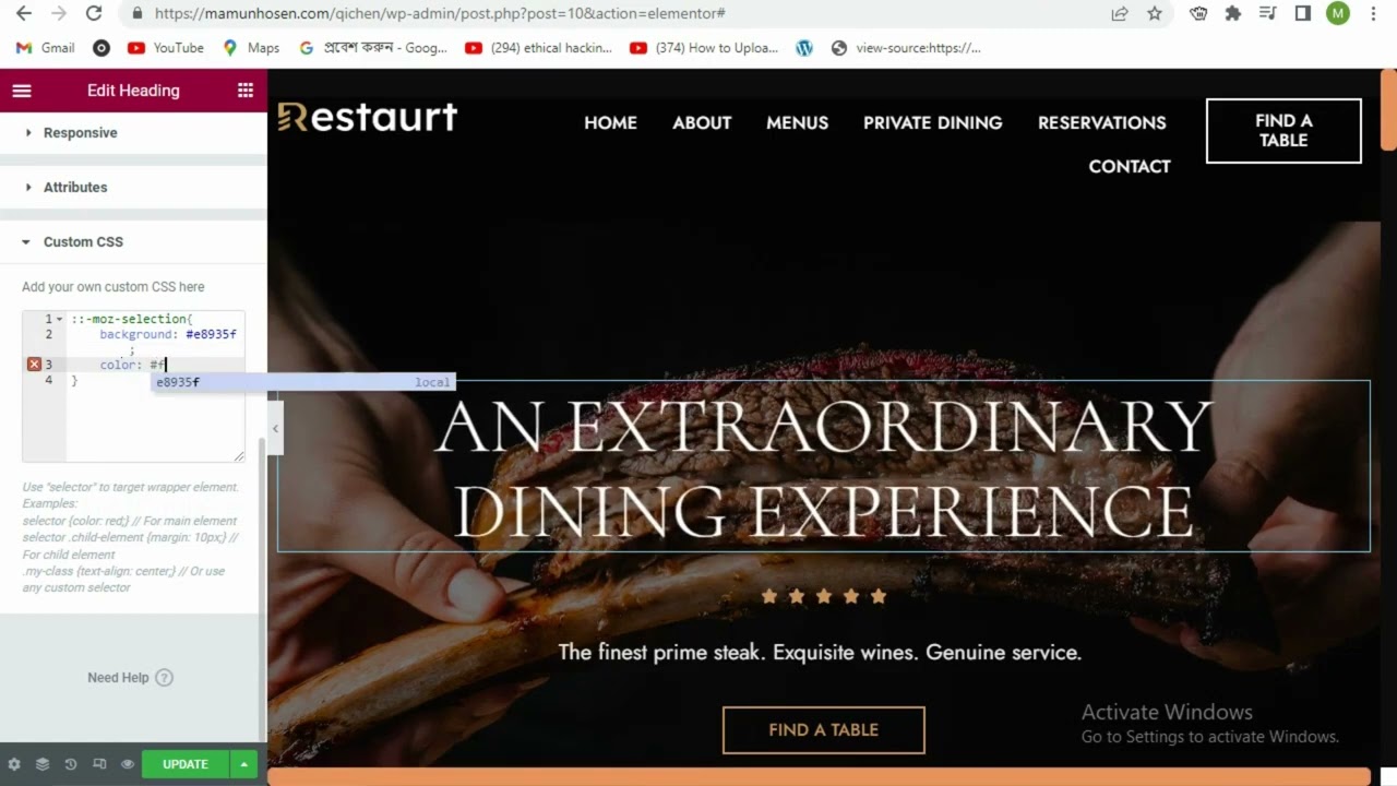 Change highlight color in WordPress & Elementor