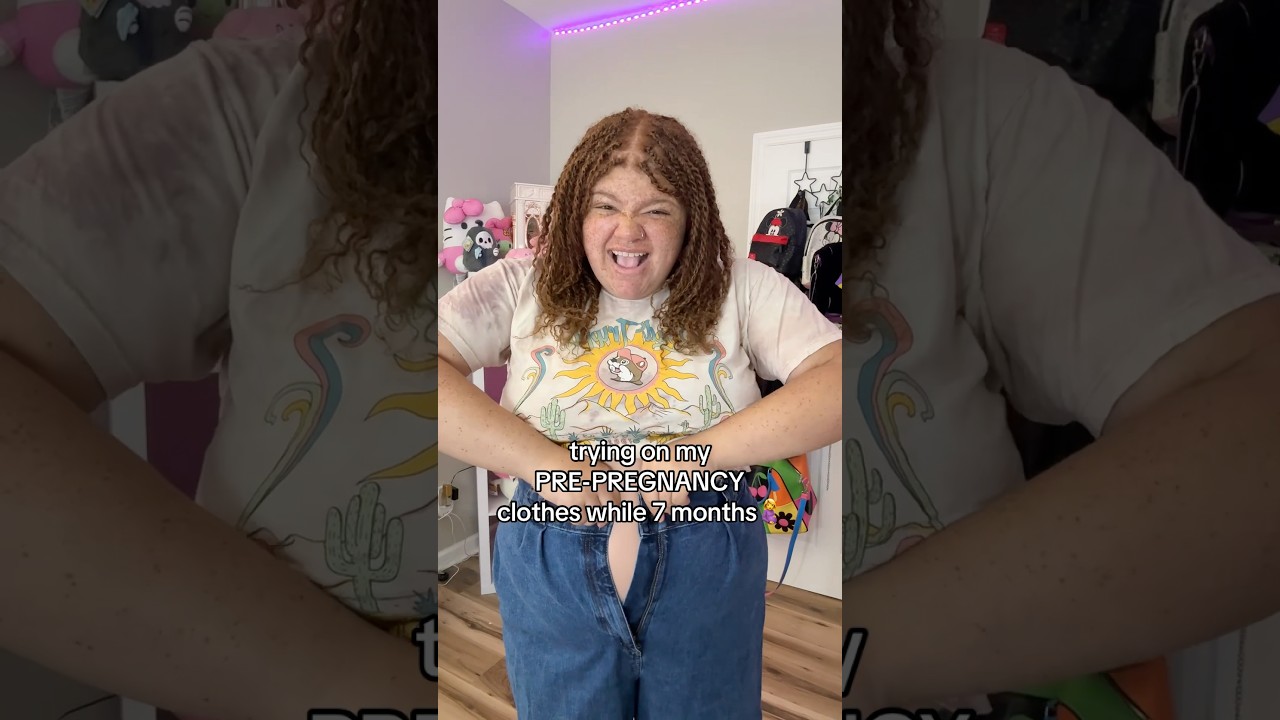 trying my PRE-PREGNANCY clothes while 7 months pregnant…😭😭