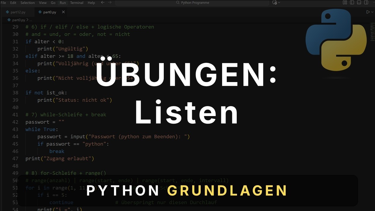 Übungen: Listen (Part 13–16) | Python Grundlagen Übungen 3 - YouTube