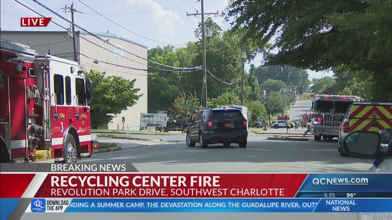 Two-alarm fire breaks out at SW Charlotte recycling center - YouTube