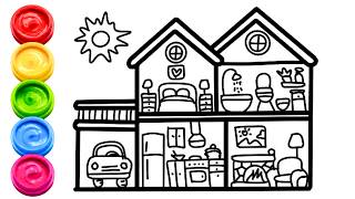 How to Draw a House Cross Section with Garage and Car for Kids 🏠 Easy Drawing and Coloring