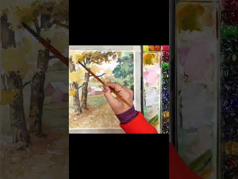 #shorts Village <strong>Road</strong> - Landscape Watercolor (color mixing, <strong>Arches</strong>) NAMIL ART