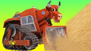 AnimaCars -  TAUREAU BULLDOZER sauve un château de sable d'un TSUNAMI - dessins animés pour enfants