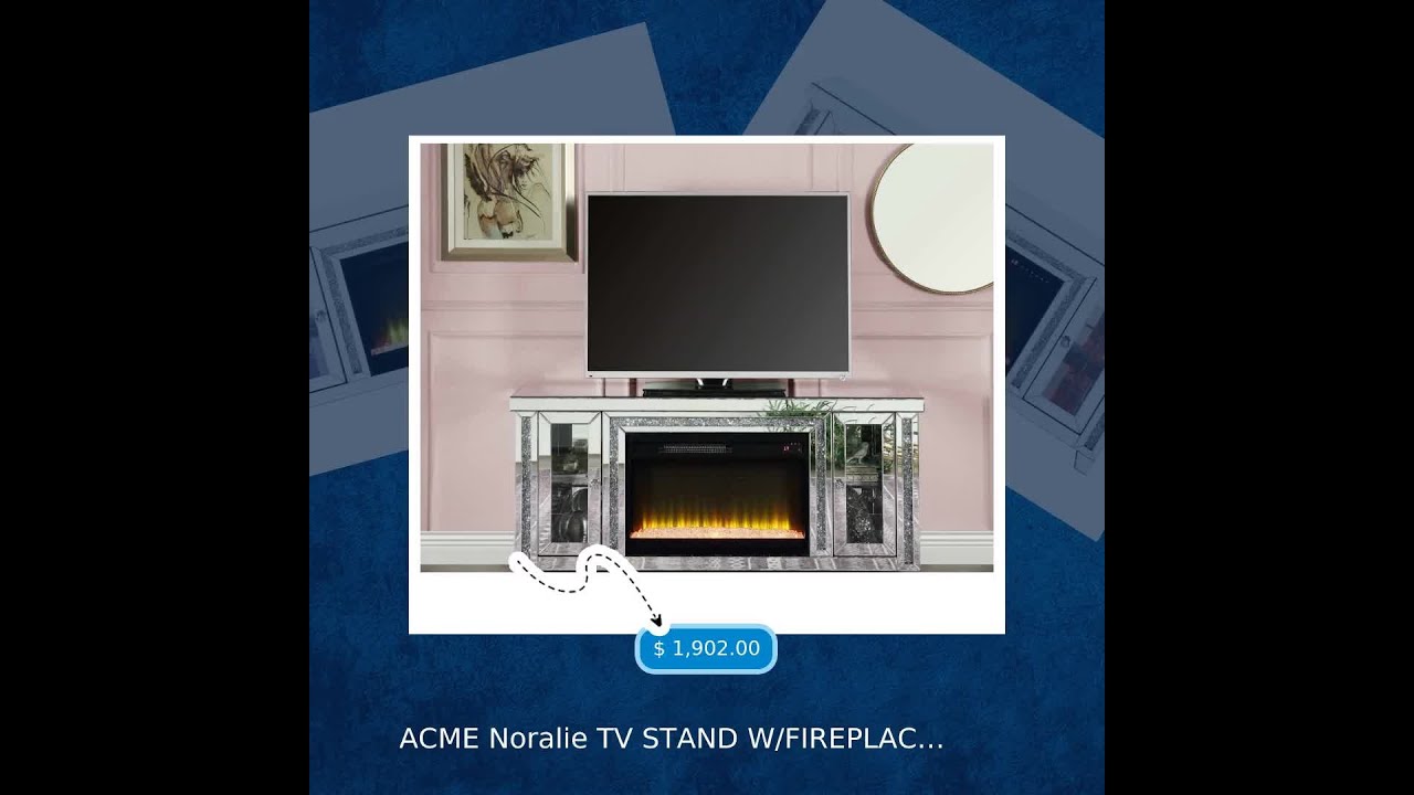 ACME Noralie TV STAND W/FIREPLACE & LED Mirrored & Faux Diamonds LV00315