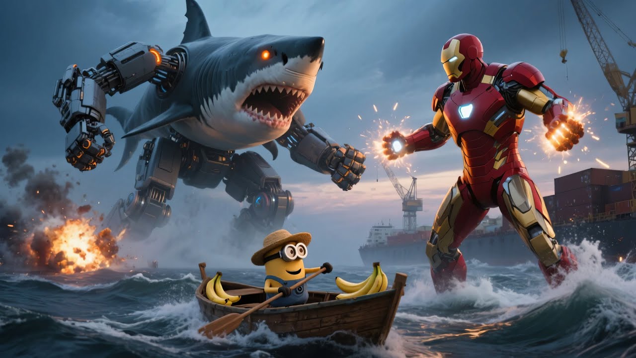Mecha Shark vs Iron Man – Minion in the Middle of Chaos! - Brainrot Italian