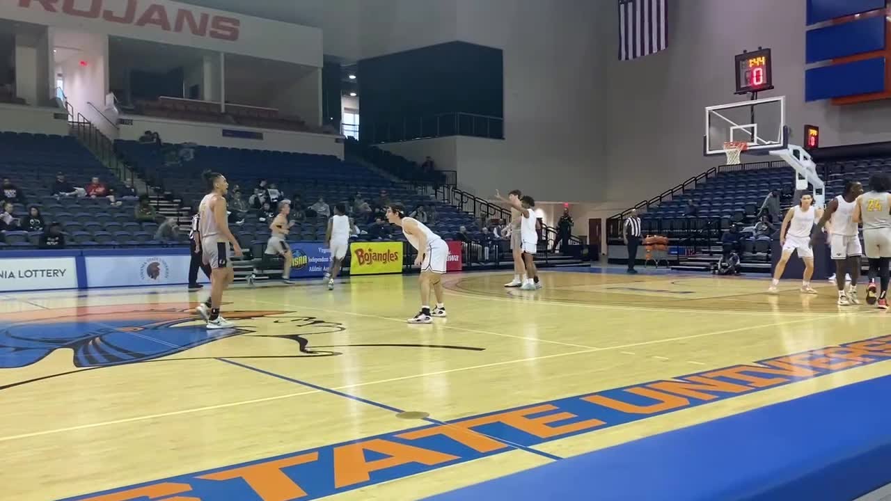 Owen Gray and-1 for Steward boys basketball in VISAA D-II semifinal loss to Highland