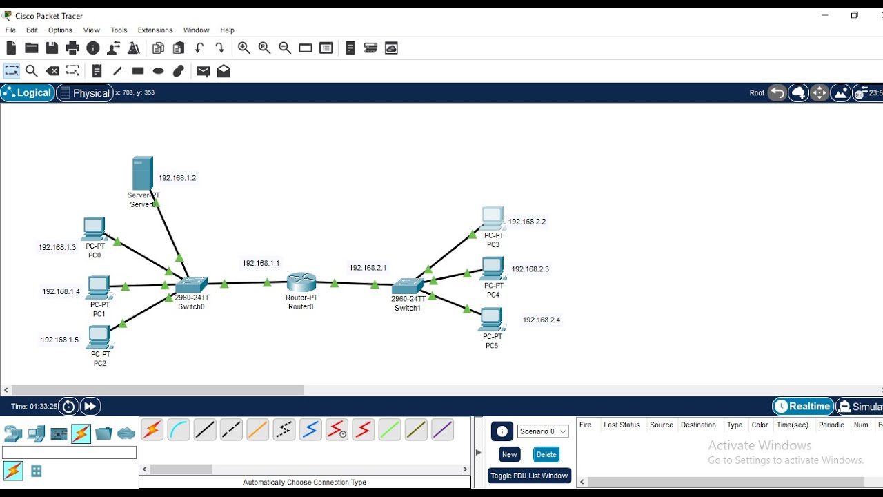 Cara seting cisco packet tracer 1 server 1router 2 switch 6 pc sampai ...