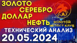 Рынок золота серебра доллара нефти 20 мая 2024 | технический анализ | золото, серебро, доллар, нефть