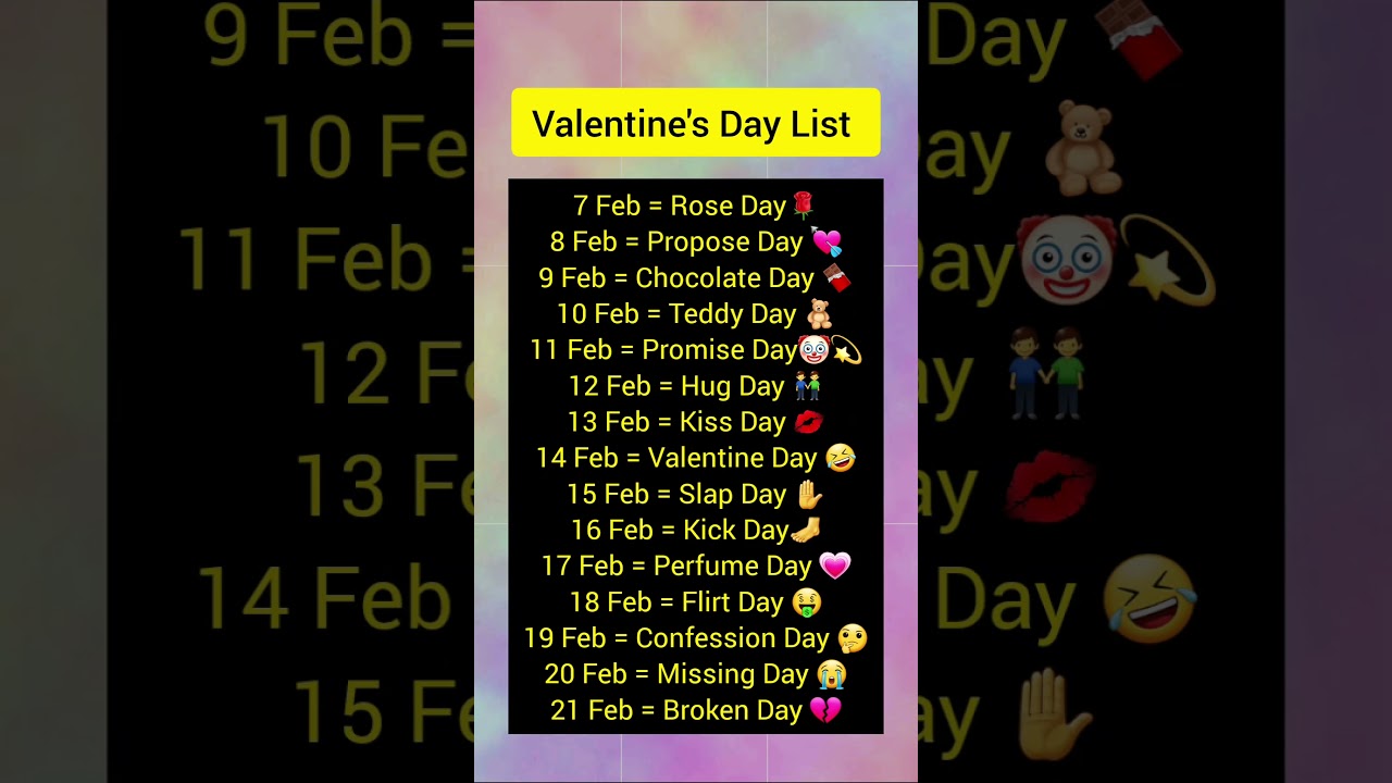 valentine's day list | 7 feb to 14 feb valentine's week list 