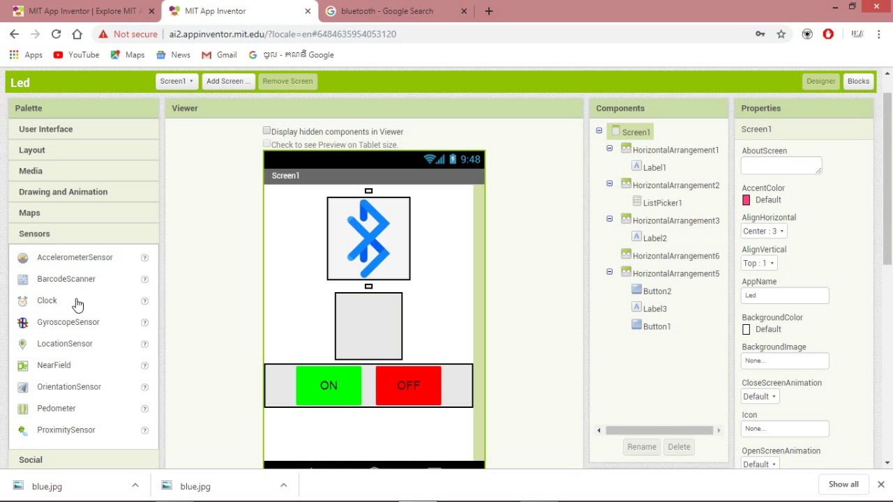 How to create app for control led on, off use app inventor - YouTube