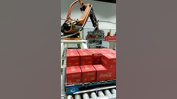 Cocacola drinks carton box robot hand palletizing machine box palletizier line adjusting video