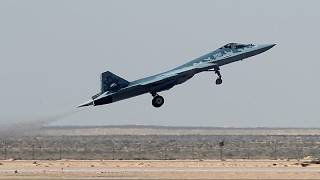 Fighter jets soar in the sky at Egypt's El Alamein air show