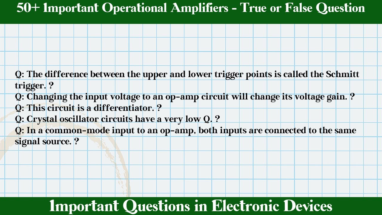 MCQ Questions Operational Amplifiers True or False with Answers YouTube