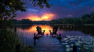 Memorial Day Lake Dock Sunset Ambience 1 Hour | Fireworks & Calm Waves for Sleep & Study