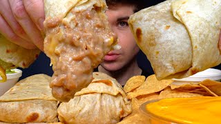 ASMR MUKBANG GIANT CHEESY BURRITOS & CHIPS | WITH CHEESE GUAC + SOUR CREAM