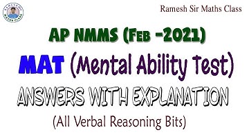 AP NMMS FEB-2021 MAT - Answers with Explanation I All Verbal Reasoning Bits I Ramesh Sir Maths Class