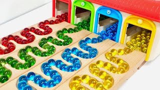 Marble Run ASMR Race ☆ HABA Slope & Dump Truck Excavator Ambulance Forklift Garbage Truck Tractors