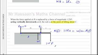 WME01/01, (Edexcel), IAL, M1, June 2025, Q5, Moments, Point of Tilting