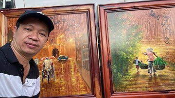 Tranh Cha Mẹ vẽ sơn dầu khung Cẩm lai mặt đinh chun... 1-12-2025