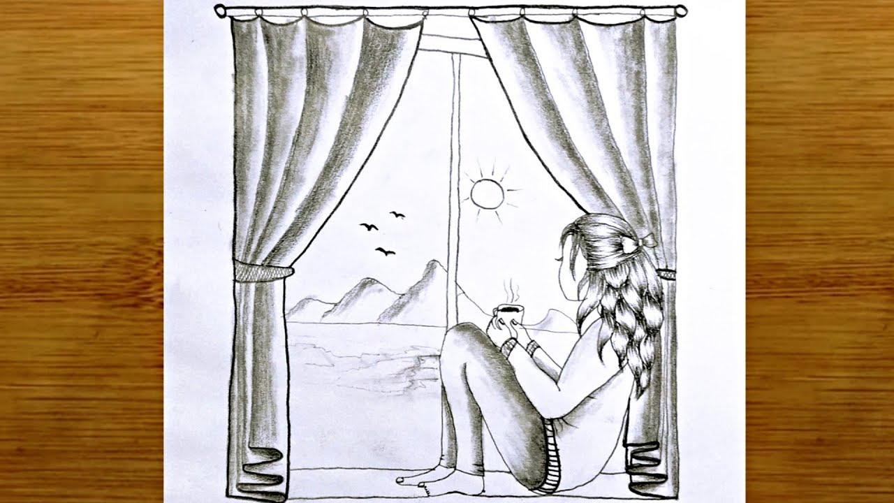 how to draw a girl sitting on the window (Left hand sketch) Pencil