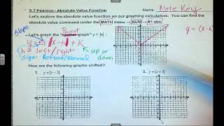 A2 2.7 Graphing Absolute Value Functions Part 1 Notes