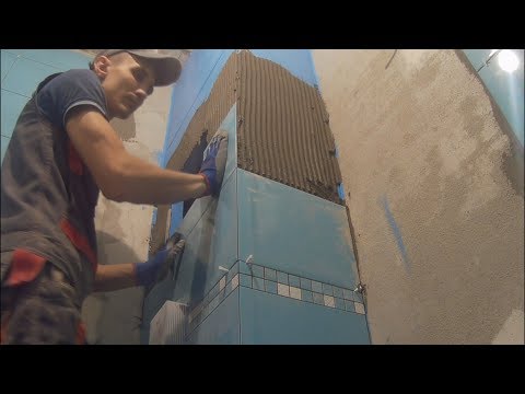 Укладка плитки в ванной. запил углов под 45!!!